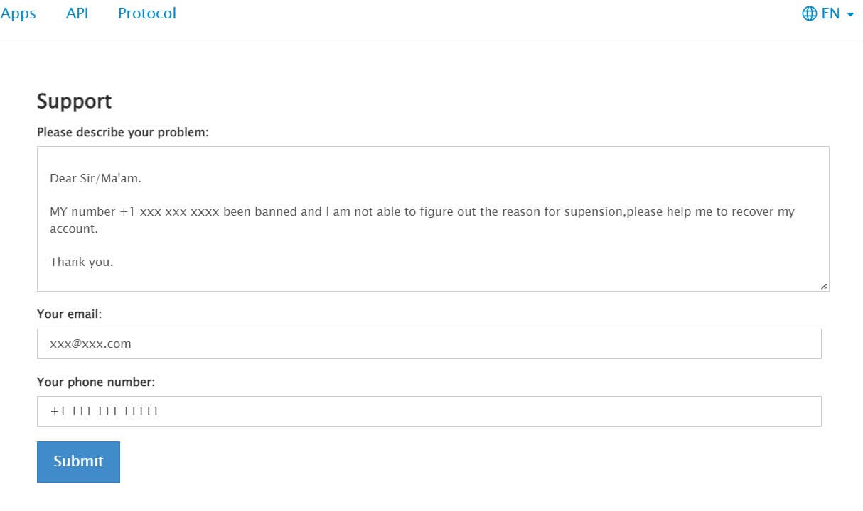 Telegram Official Support Page